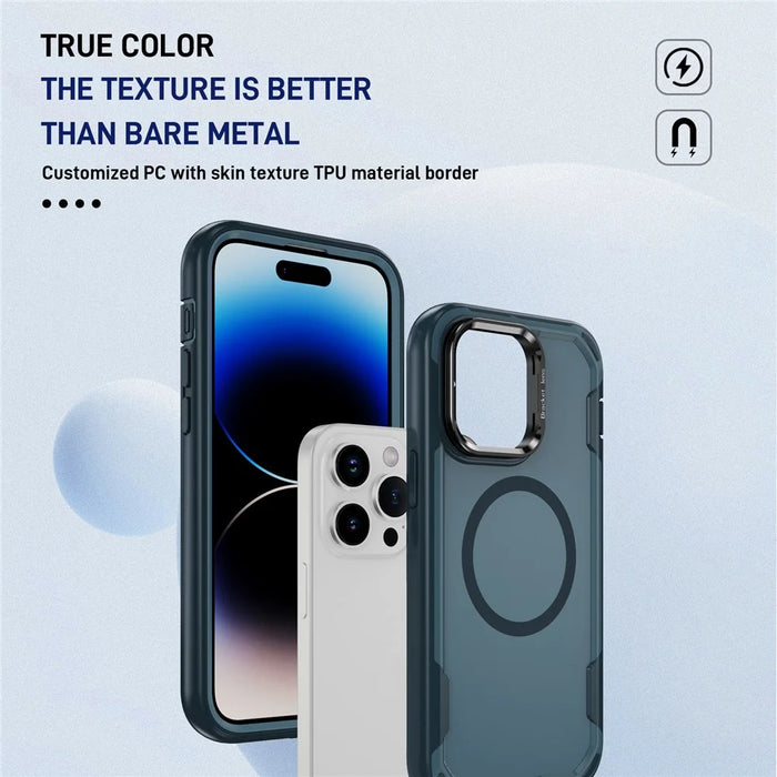 For iPhone 14 Pro Case Compatible with MagSafe Lens Frame Kickstand TPU + PC Shockproof Phone Cover - Sapphire + Blue - 5