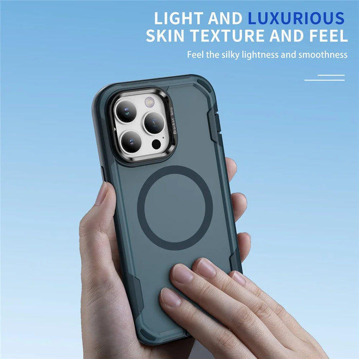 For iPhone 14 Pro Case Compatible with MagSafe Lens Frame Kickstand TPU + PC Shockproof Phone Cover - Sapphire + Blue - 6