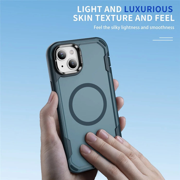 For iPhone 14 / 13 Case Compatible with MagSafe Lens Frame Kickstand TPU + PC Shockproof Phone Cover - Sapphire + Blue - 6