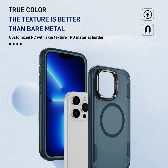 For iPhone 13 Pro Case Compatible with MagSafe Lens Frame Kickstand TPU + PC Shockproof Phone Cover - Sapphire + Blue - 5