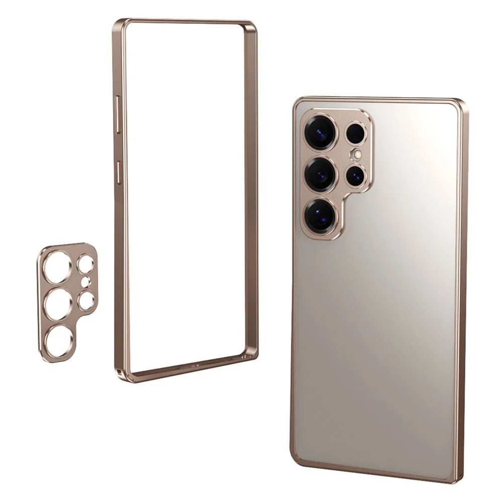 For Samsung Galaxy S25 Ultra Bumper Case Alloy Frame Cover with Lens Frame - Desert Gold - 1