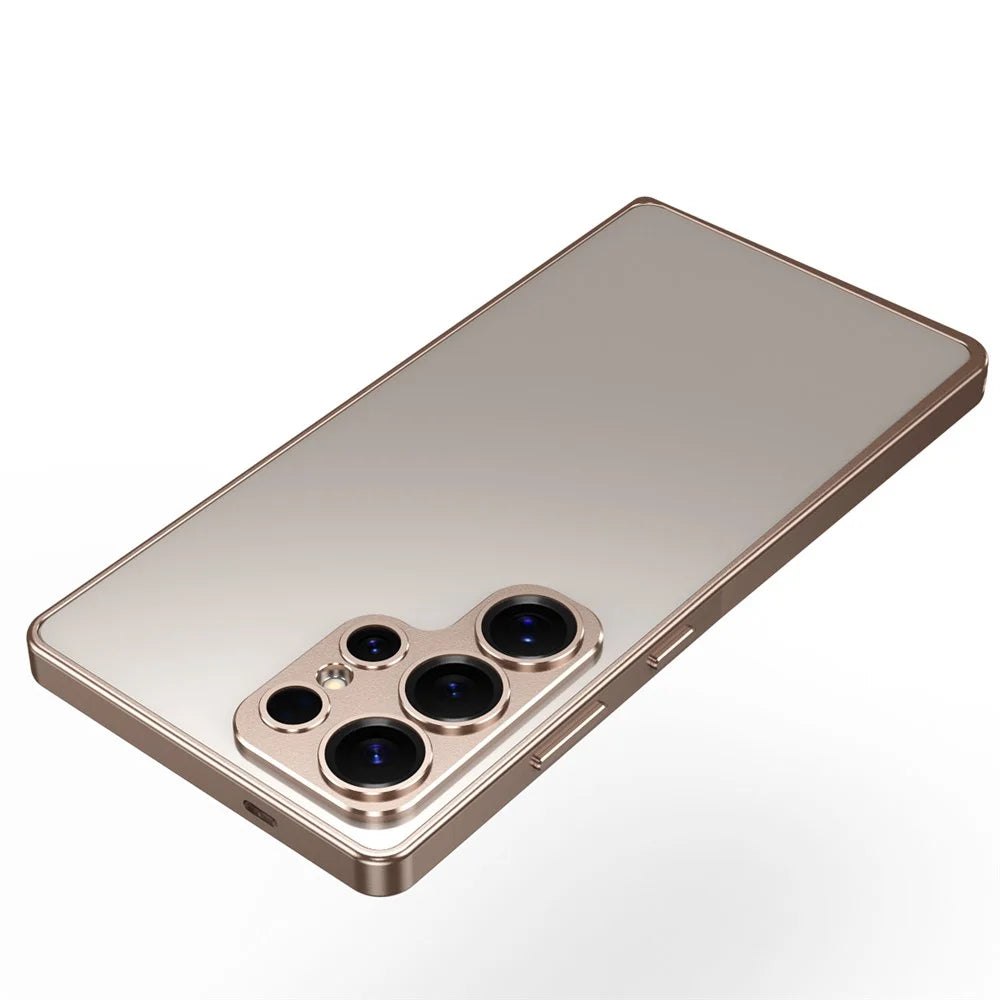For Samsung Galaxy S25 Ultra Bumper Case Alloy Frame Cover with Lens Frame - Desert Gold - 3