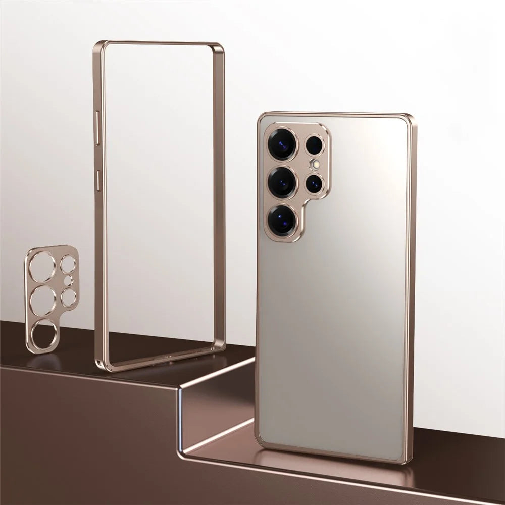 For Samsung Galaxy S25 Ultra Bumper Case Alloy Frame Cover with Lens Frame - Desert Gold - 4