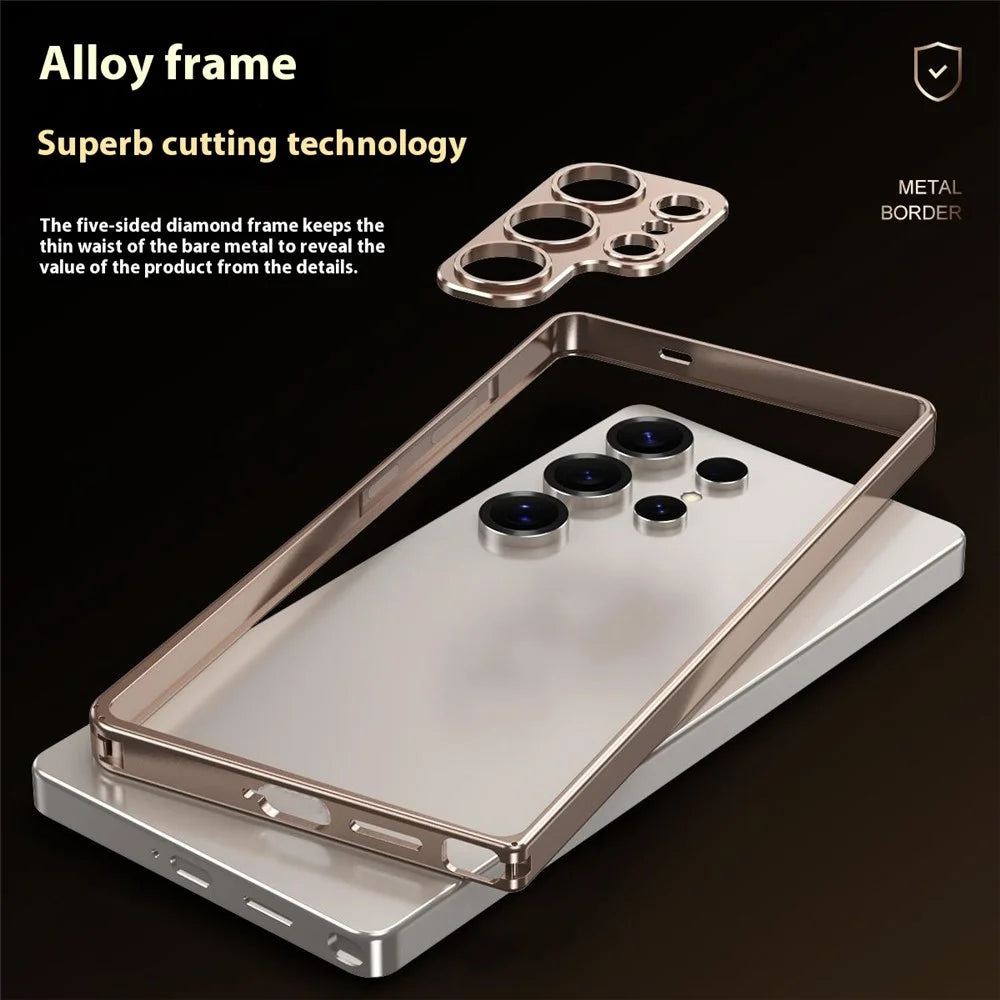 For Samsung Galaxy S25 Ultra Bumper Case Alloy Frame Cover with Lens Frame - Desert Gold - 5