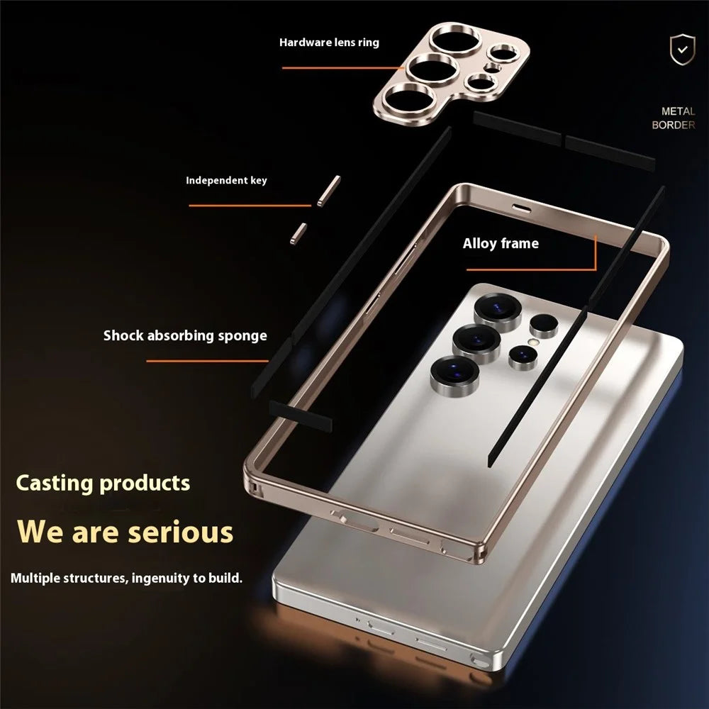 For Samsung Galaxy S25 Ultra Bumper Case Alloy Frame Cover with Lens Frame - Desert Gold - 6
