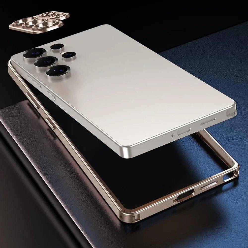For Samsung Galaxy S25 Ultra Bumper Case Alloy Frame Cover with Lens Frame - Desert Gold - 7