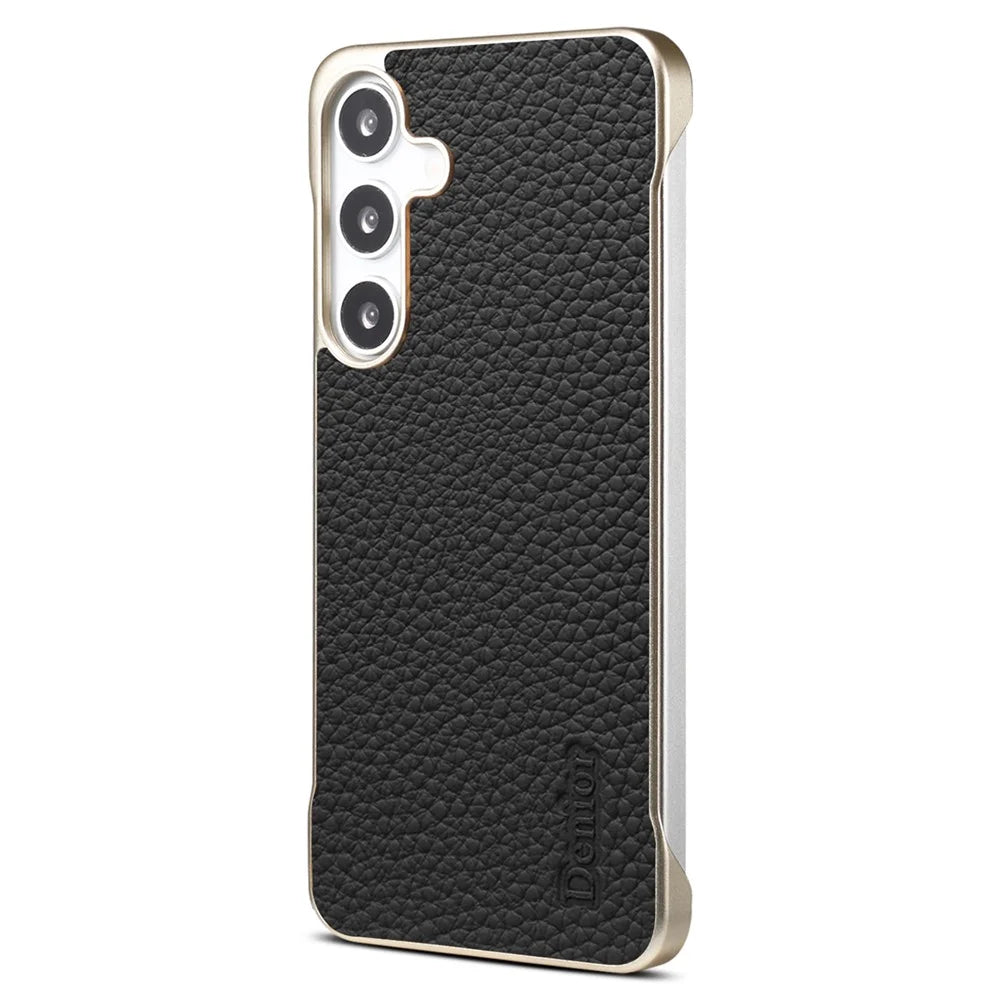 For Samsung Galaxy S25 Magnetic Case Litchi Texture Genuine Cow Leather + PC Boardless Phone Cover - Black - 2