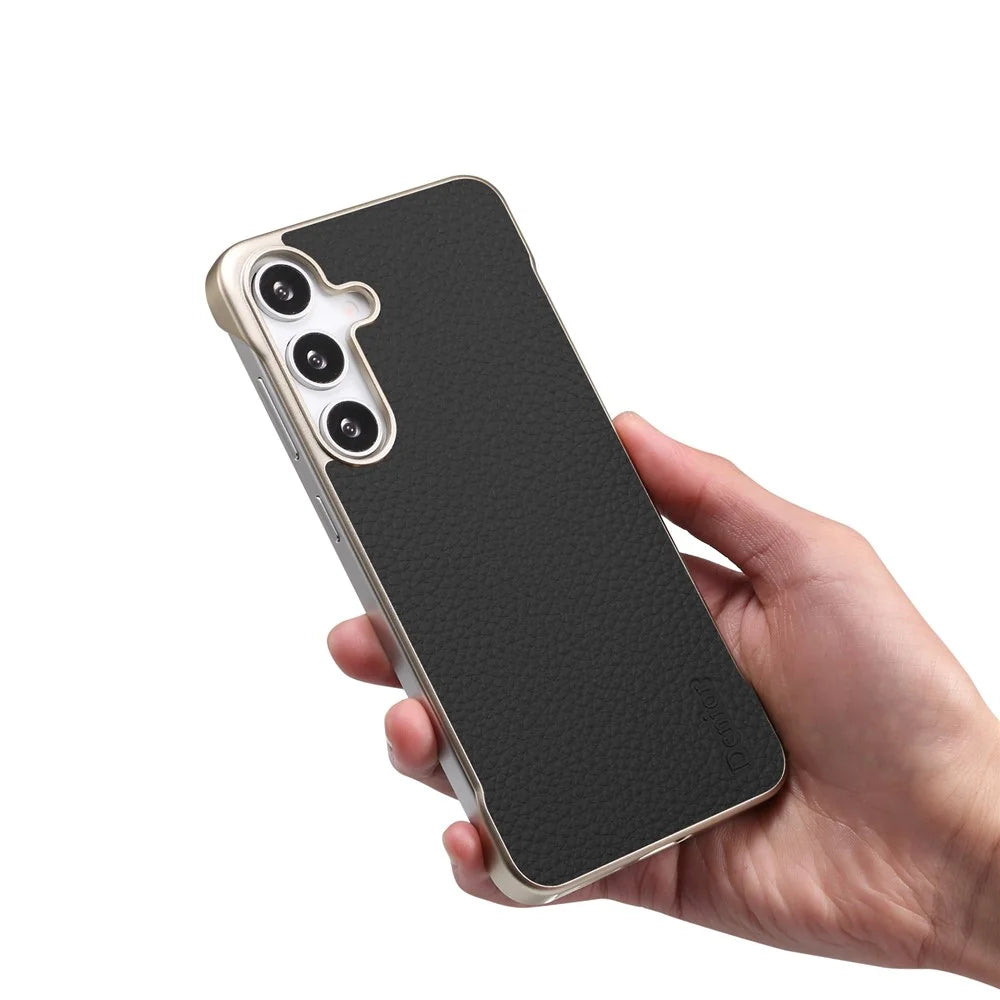 For Samsung Galaxy S25 Magnetic Case Litchi Texture Genuine Cow Leather + PC Boardless Phone Cover - Black - 5