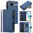 For Google Pixel 7a Leather Case 9 Card Slots Zipper Wallet Stand Phone Cover with Wrist Strap - Dark Blue - 2