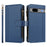 For Google Pixel 7a Leather Case 9 Card Slots Zipper Wallet Stand Phone Cover with Wrist Strap - Dark Blue - 3
