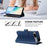 For Google Pixel 7a Leather Case 9 Card Slots Zipper Wallet Stand Phone Cover with Wrist Strap - Dark Blue - 4