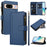 For Google Pixel 8 Leather Case 9 Card Slots Zipper Wallet Stand Phone Cover with Wrist Strap - Dark Blue - 1