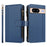 For Google Pixel 8 Leather Case 9 Card Slots Zipper Wallet Stand Phone Cover with Wrist Strap - Dark Blue - 3