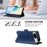 For Google Pixel 8 Leather Case 9 Card Slots Zipper Wallet Stand Phone Cover with Wrist Strap - Dark Blue - 4