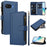For Google Pixel 9a Leather Case 9 Card Slots Zipper Wallet Stand Phone Cover with Wrist Strap - Dark Blue - 1