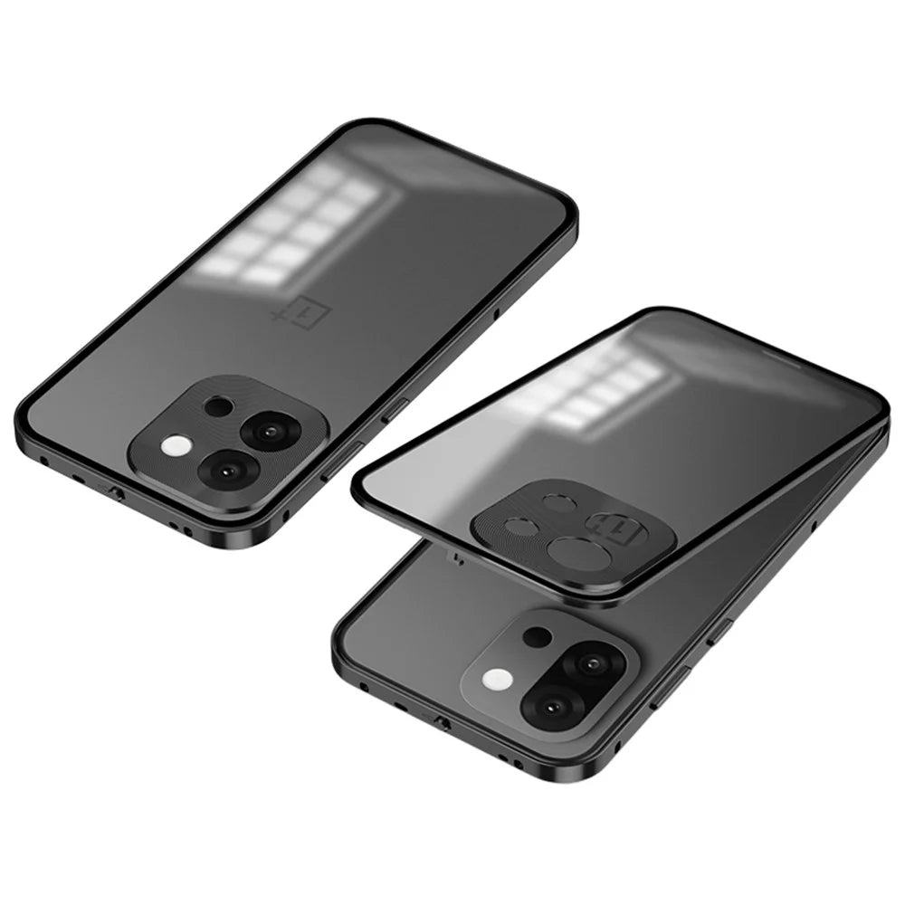 For OnePlus 13T 5G Matte Case Aluminium Alloy + PC Phone Cover Pop-Up Snap Lock - Black - 1