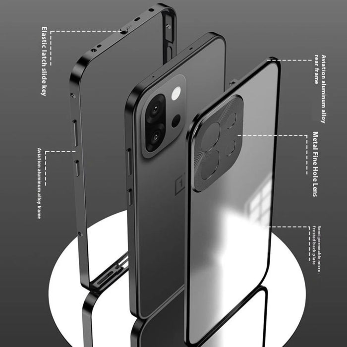 For OnePlus 13T 5G Matte Case Aluminium Alloy + PC Phone Cover Pop-Up Snap Lock - Black - 6