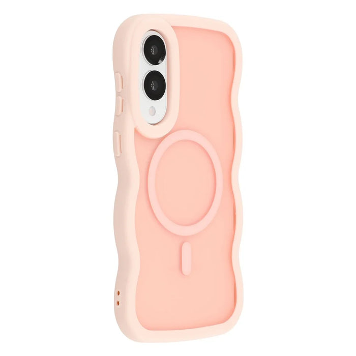 For Samsung Galaxy S25 Edge Magnetic Case TPU + PC Phone Back Cover Skin Touch Wave Shape - Pink - 1