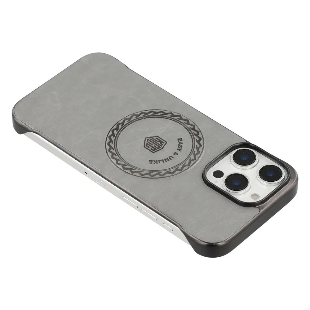 KIGC For iPhone 15 Pro Magnetic Case Electroplating PC + PU Phone Back Cover - Grey - 5