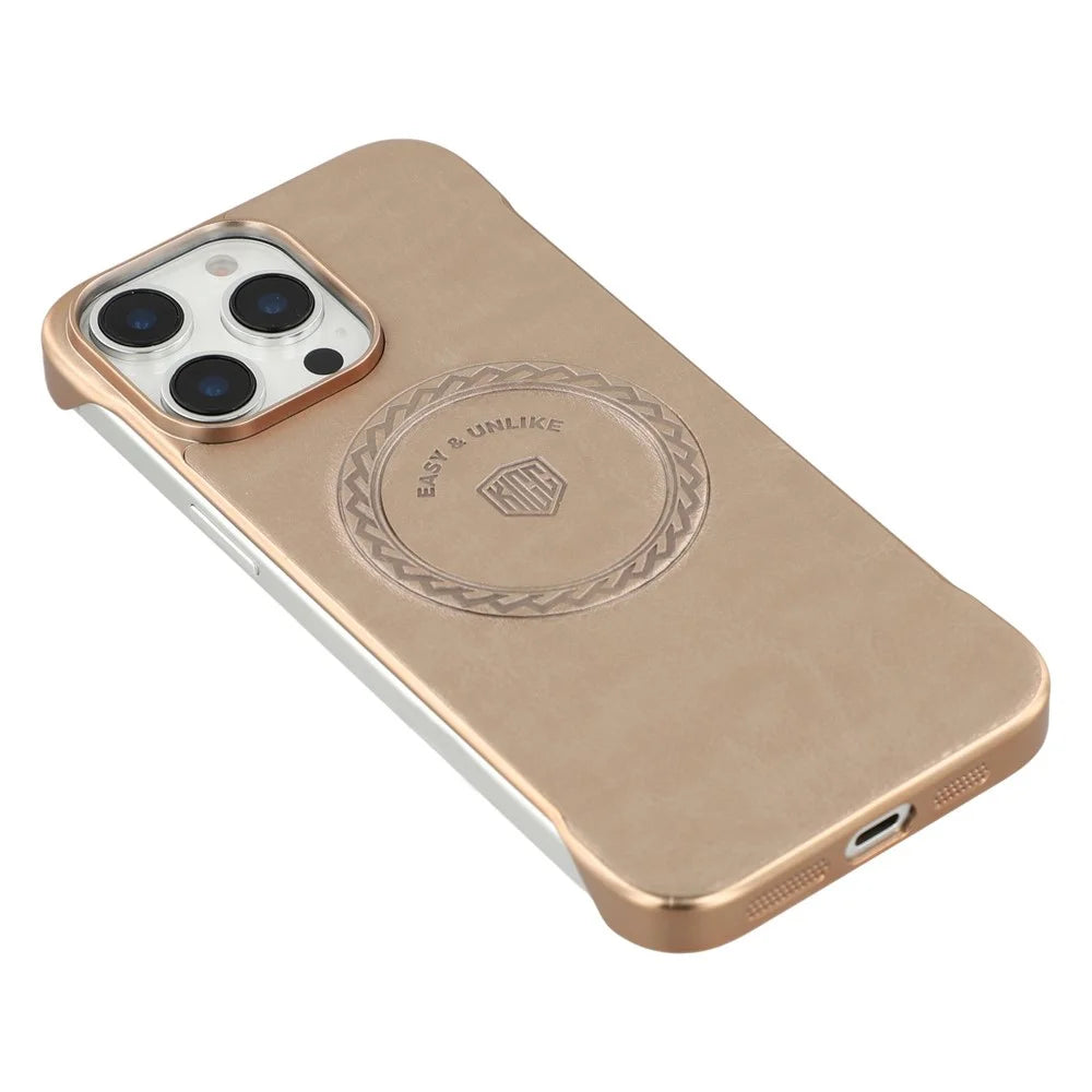 KIGC For iPhone 15 Pro Max Magnetic Case Electroplating PC + PU Phone Back Cover - Gold - 5