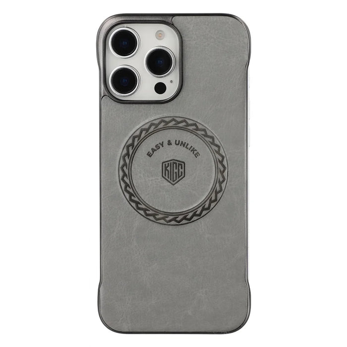 KIGC For iPhone 14 Pro Max Magnetic Case Electroplating PC + PU Phone Back Cover - Grey - 1