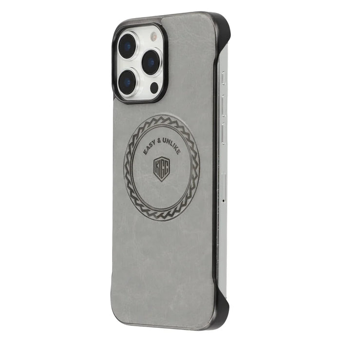 KIGC For iPhone 14 Pro Max Magnetic Case Electroplating PC + PU Phone Back Cover - Grey - 3