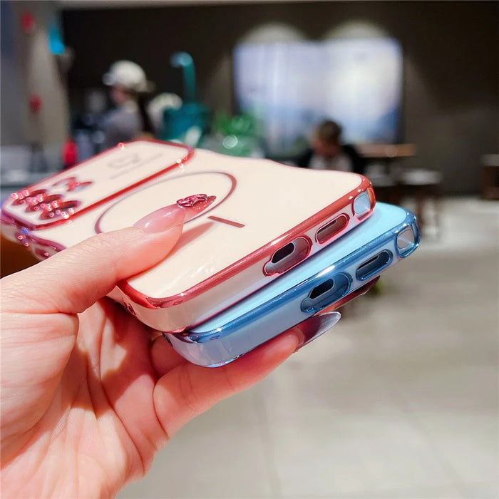 For Samsung Galaxy S25 Ultra Magnetic Case Electroplating Wave Edge TPU Phone Cover Heart Pattern - Blue - 6