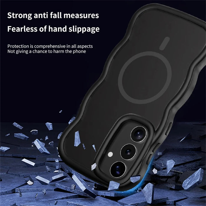 For Samsung Galaxy A26 5G Case Magnetic Case TPU + PC Phone Back Cover Skin Touch Wave Shape - Black - 4
