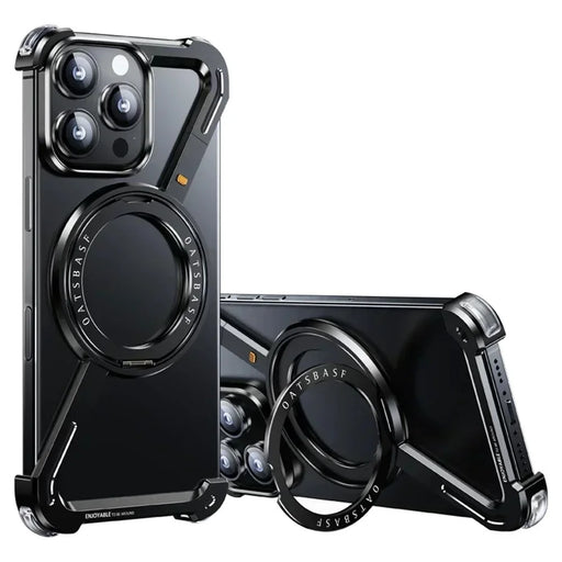 For iPhone 16 Pro Max Bumper Case Z-Shape Design Magnetic Boardless Phone Back Cover with Kickstand - Black - 1