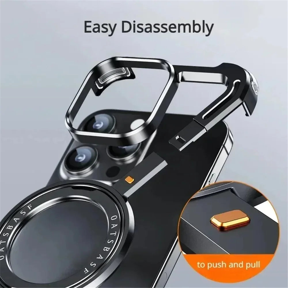 For iPhone 16 Pro Bumper Case Z-Shape Design Magnetic Boardless Phone Back Cover with Kickstand - Black - 6