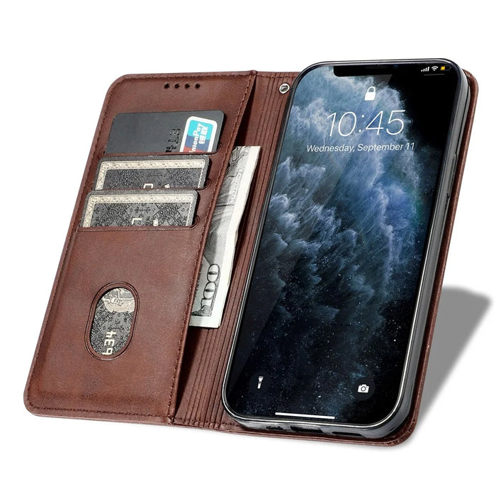 For iPhone 16 Stand Case Lucky Deer Imprinted Magnetic Closure Leather Wallet Phone Cover - Brown - 2