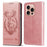 For iPhone 16 Pro Max Stand Case Lucky Deer Imprinted Magnetic Closure Leather Wallet Phone Cover - Pink - 1
