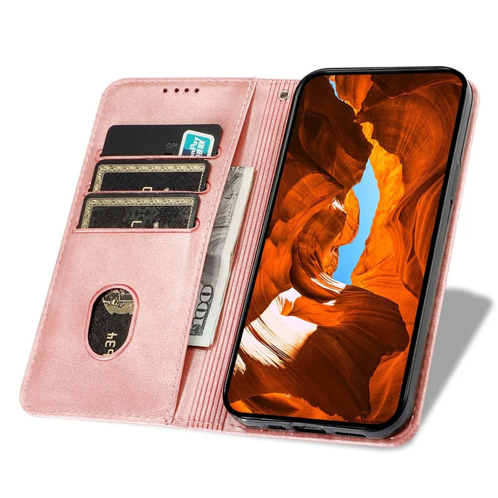 For iPhone 16 Pro Max Stand Case Lucky Deer Imprinted Magnetic Closure Leather Wallet Phone Cover - Pink - 2