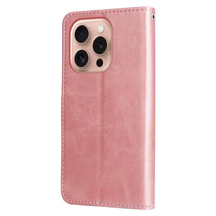For iPhone 16 Pro Max Stand Case Lucky Deer Imprinted Magnetic Closure Leather Wallet Phone Cover - Pink - 6