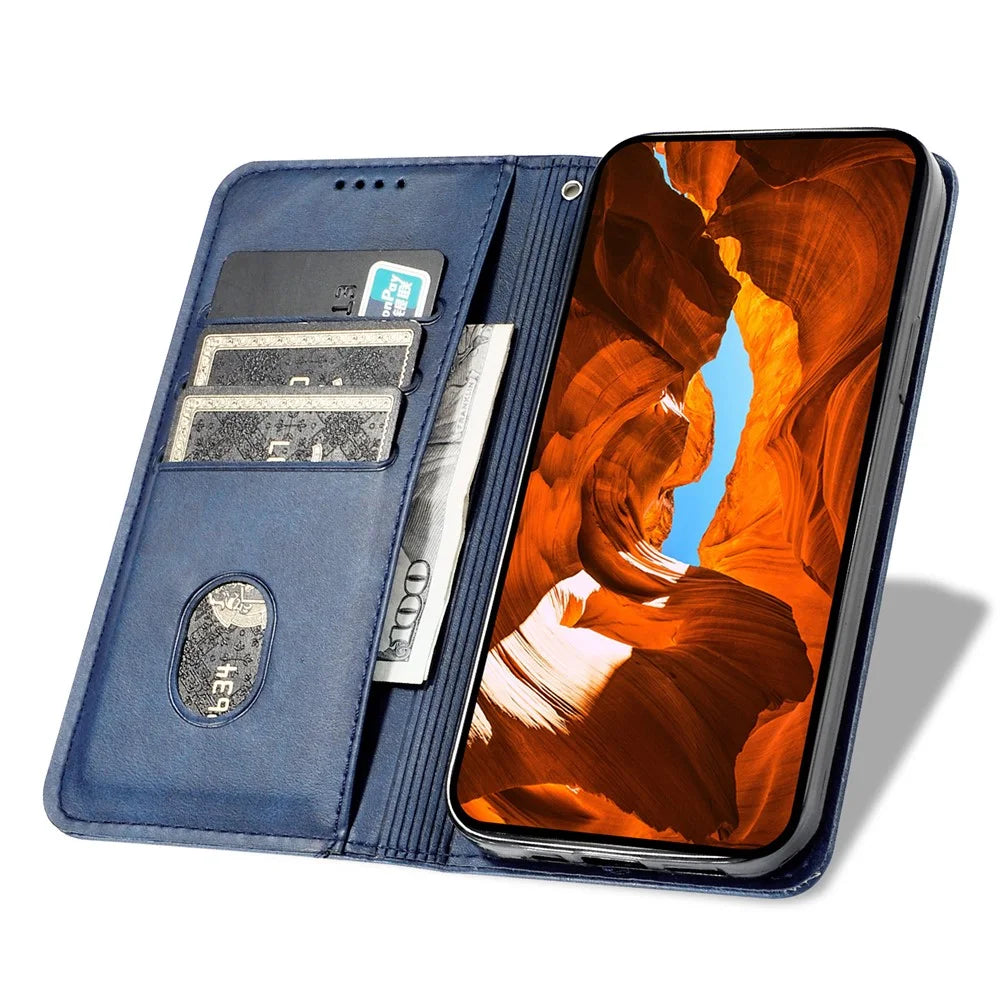 For Samsung Galaxy A26 5G Stand Case Lucky Deer Imprinted Magnetic Closure Leather Wallet Phone Cover - Blue - 2