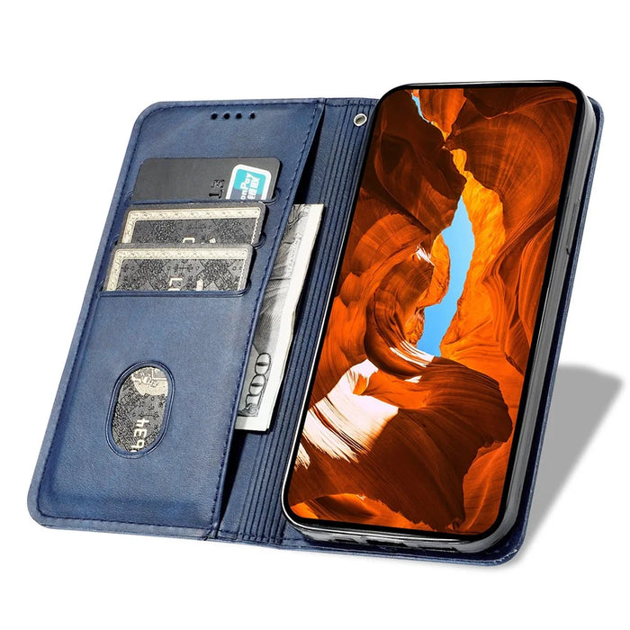 For Samsung Galaxy A55 5G Stand Case Lucky Deer Imprinted Magnetic Closure Leather Wallet Phone Cover - Blue - 2