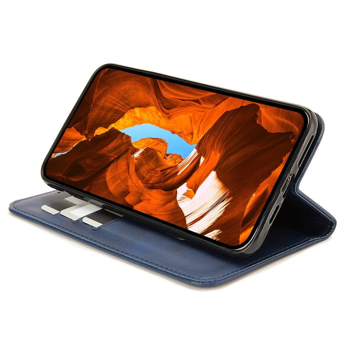 For Samsung Galaxy A55 5G Stand Case Lucky Deer Imprinted Magnetic Closure Leather Wallet Phone Cover - Blue - 3