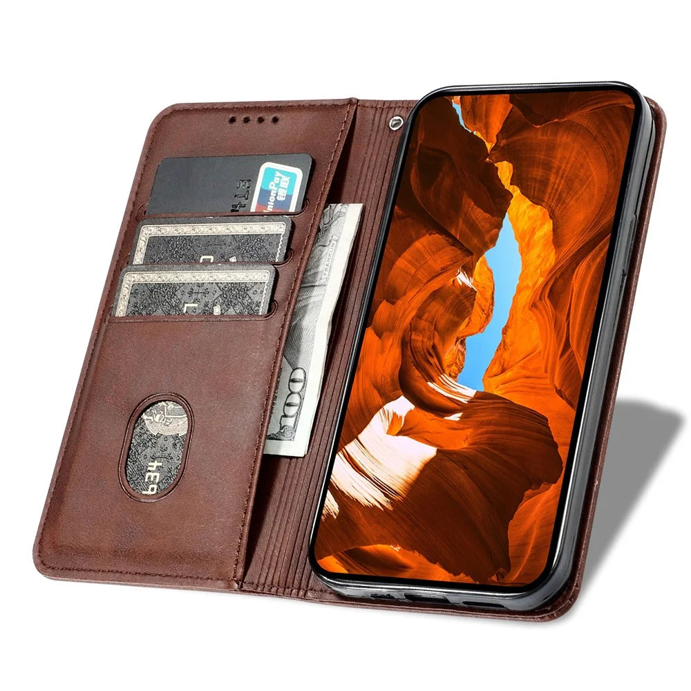 For Samsung Galaxy S25 Edge Stand Case Lucky Deer Imprinted Magnetic Closure Leather Wallet Phone Cover - Brown - 2