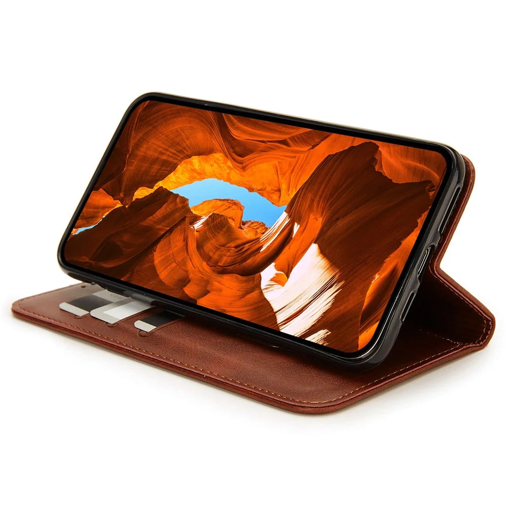 For Samsung Galaxy S25 Edge Stand Case Lucky Deer Imprinted Magnetic Closure Leather Wallet Phone Cover - Brown - 3