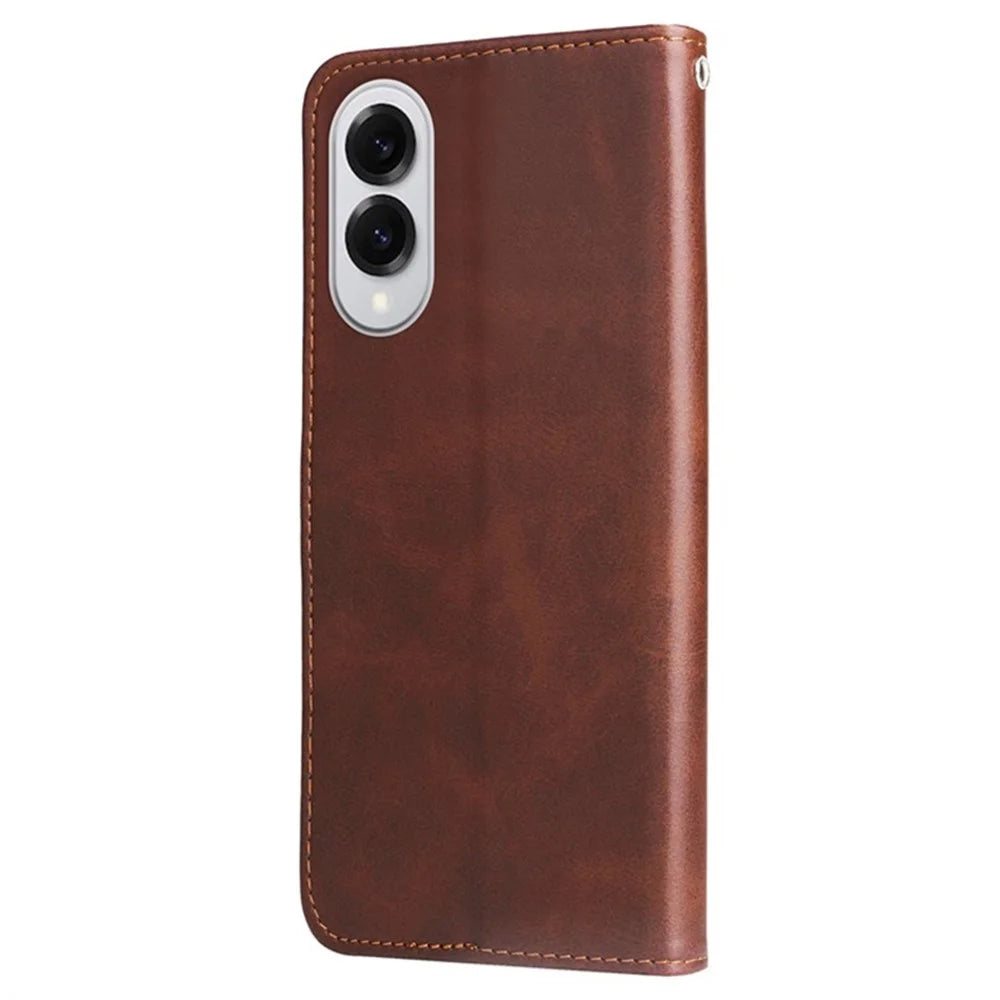 For Samsung Galaxy S25 Edge Stand Case Lucky Deer Imprinted Magnetic Closure Leather Wallet Phone Cover - Brown - 6