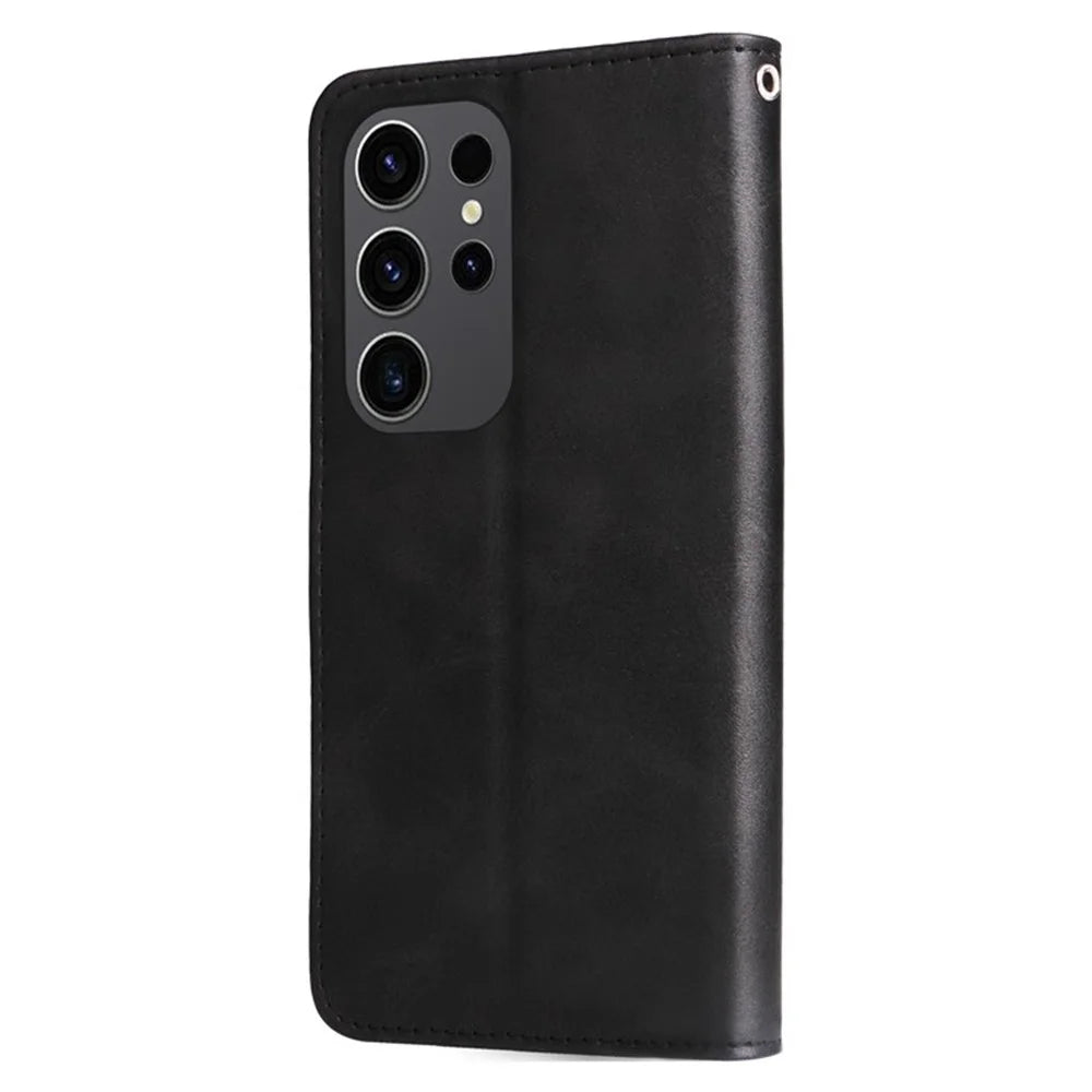 For Samsung Galaxy S25 Ultra Stand Case Lucky Deer Imprinted Magnetic Closure Leather Wallet Phone Cover - Black - 6