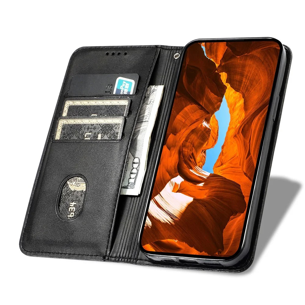 For Samsung Galaxy A06 4G Stand Case Lucky Deer Imprinted Magnetic Closure Leather Wallet Phone Cover - Black - 2