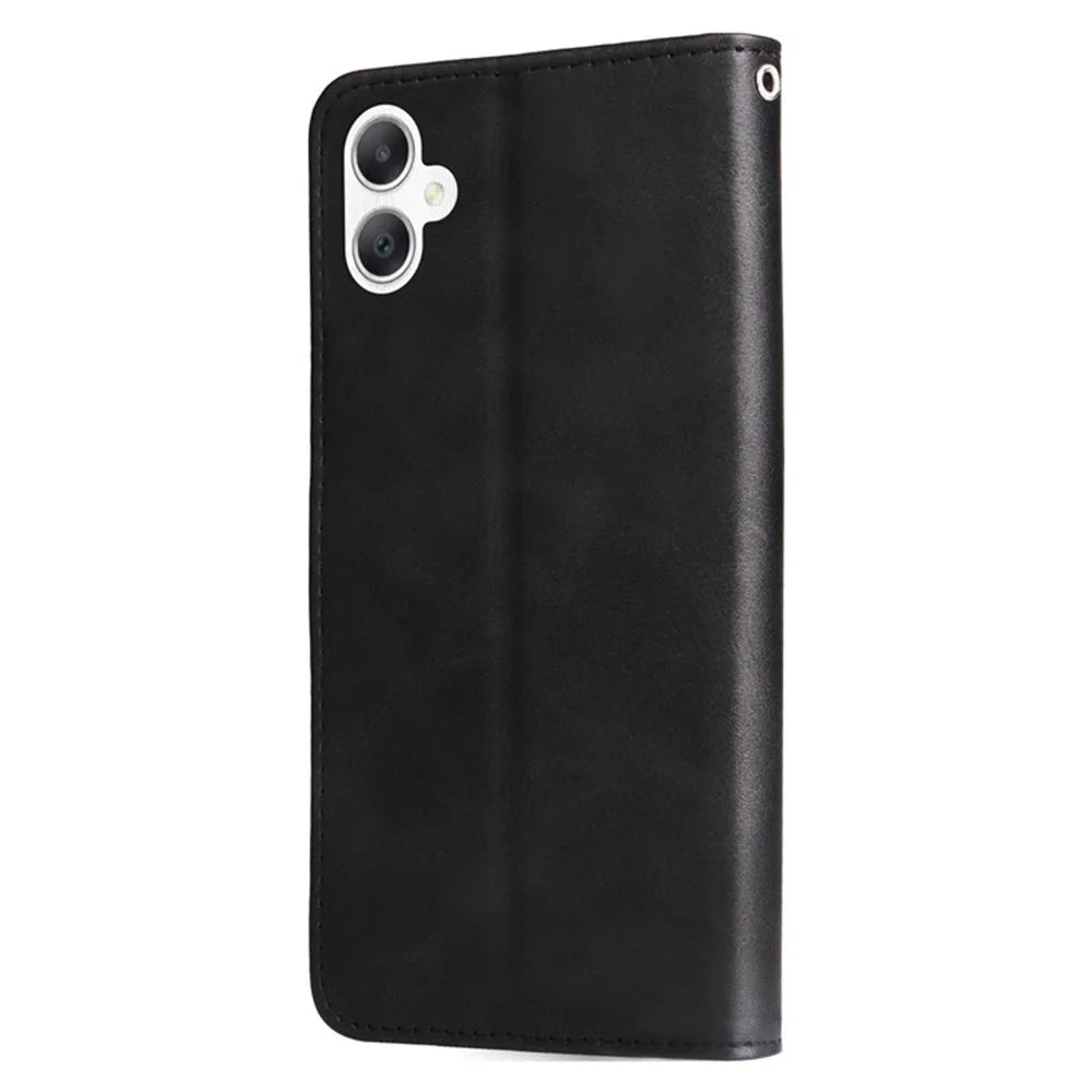 For Samsung Galaxy A06 4G Stand Case Lucky Deer Imprinted Magnetic Closure Leather Wallet Phone Cover - Black - 6