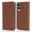 For Samsung Galaxy S25 Edge Case PU Leather Calf Textured Magnetic Closing Smart Phone Cover - Dark Brown - 1