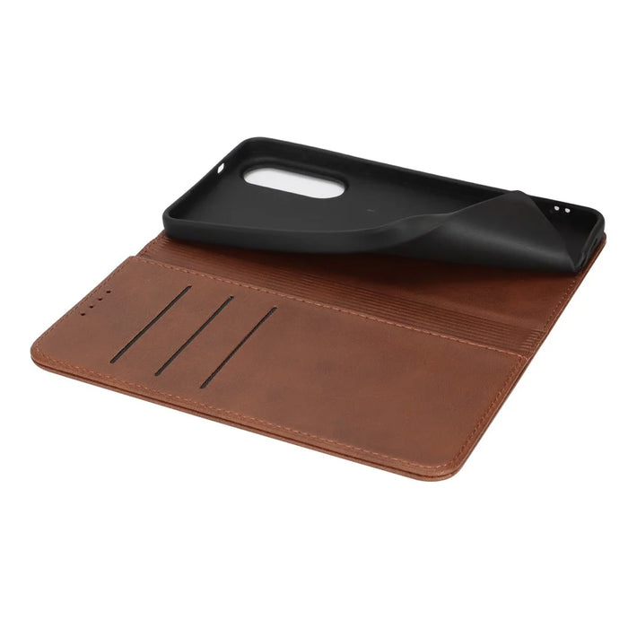 For Samsung Galaxy S25 Edge Case PU Leather Calf Textured Magnetic Closing Smart Phone Cover - Dark Brown - 5