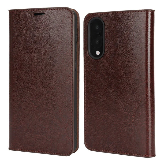 For Samsung Galaxy S25 Edge Case Crazy Horse Texture Split Leather Wallet Phone Cover - Dark Brown - 1