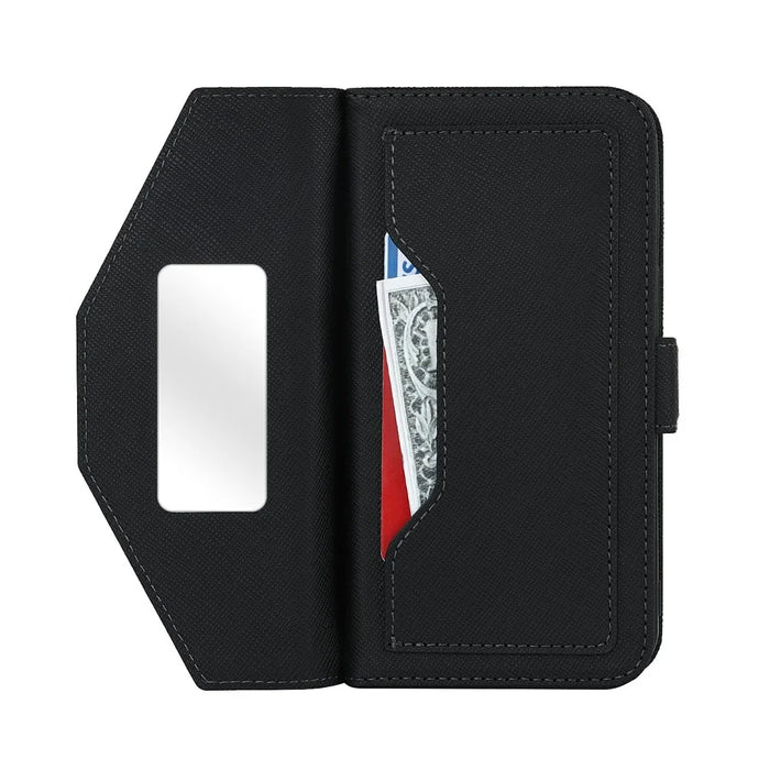 For iPhone 16 Pro Stand Case Cross Texture PU Leather Wallet Phone Cover with Shoulder Strap / Makeup Mirror - Black - 2