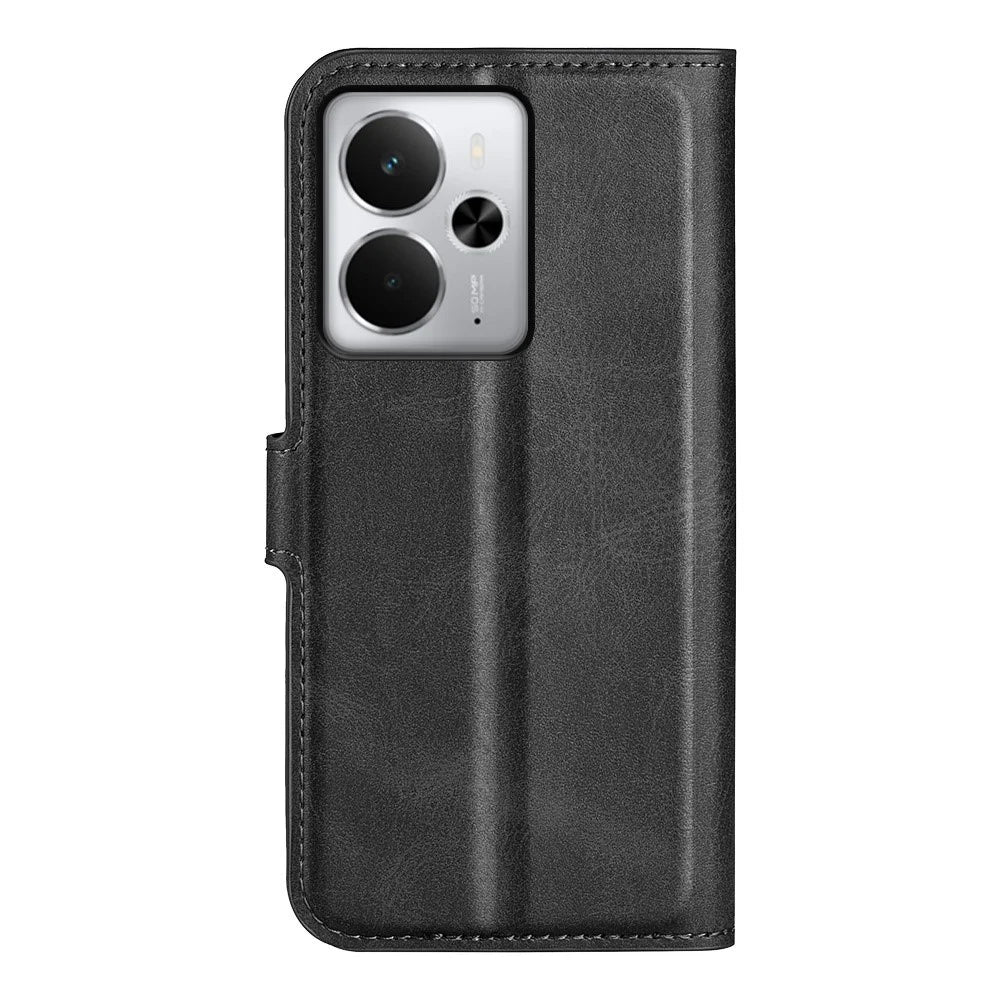 For Realme 14 5G Stand Case Anti-Scratch Calf Texture Leather Phone Cover - Black - 6