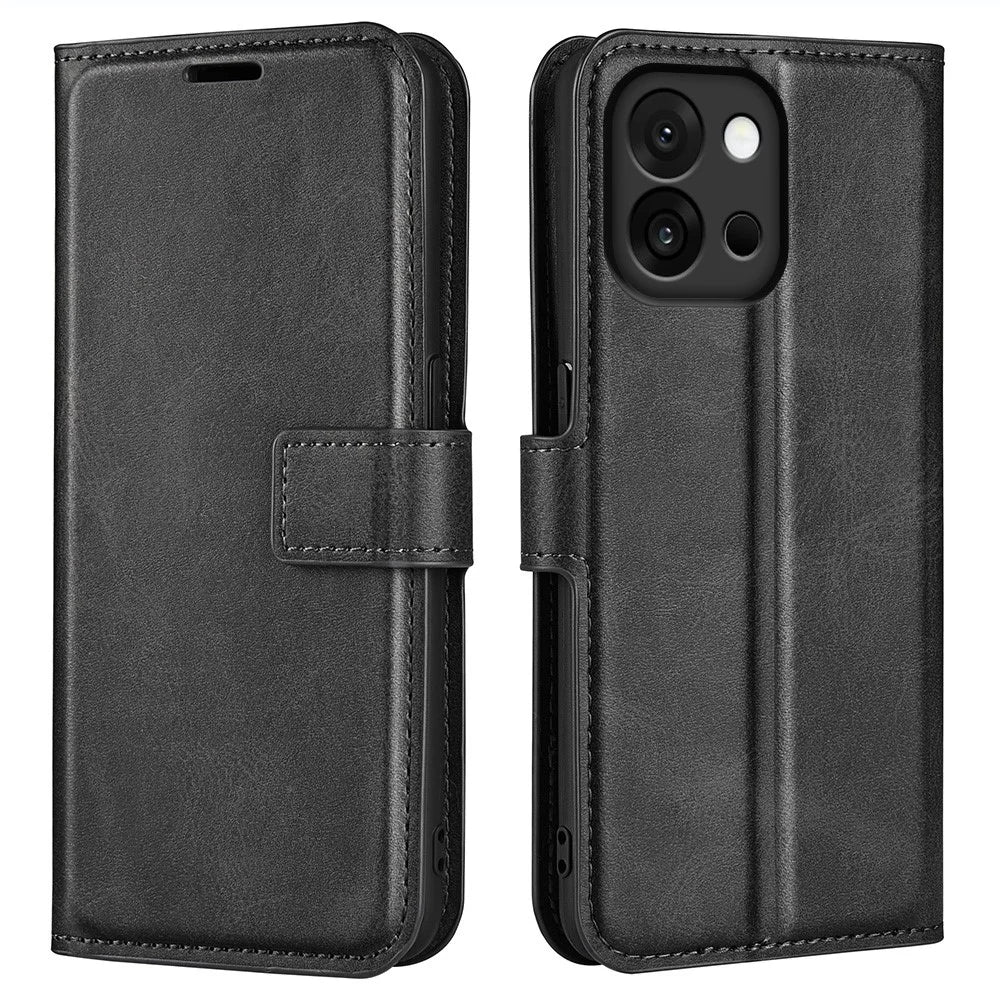 For OnePlus 13T 5G Stand Case Anti-Scratch Calf Texture Leather Phone Cover - Black - 1