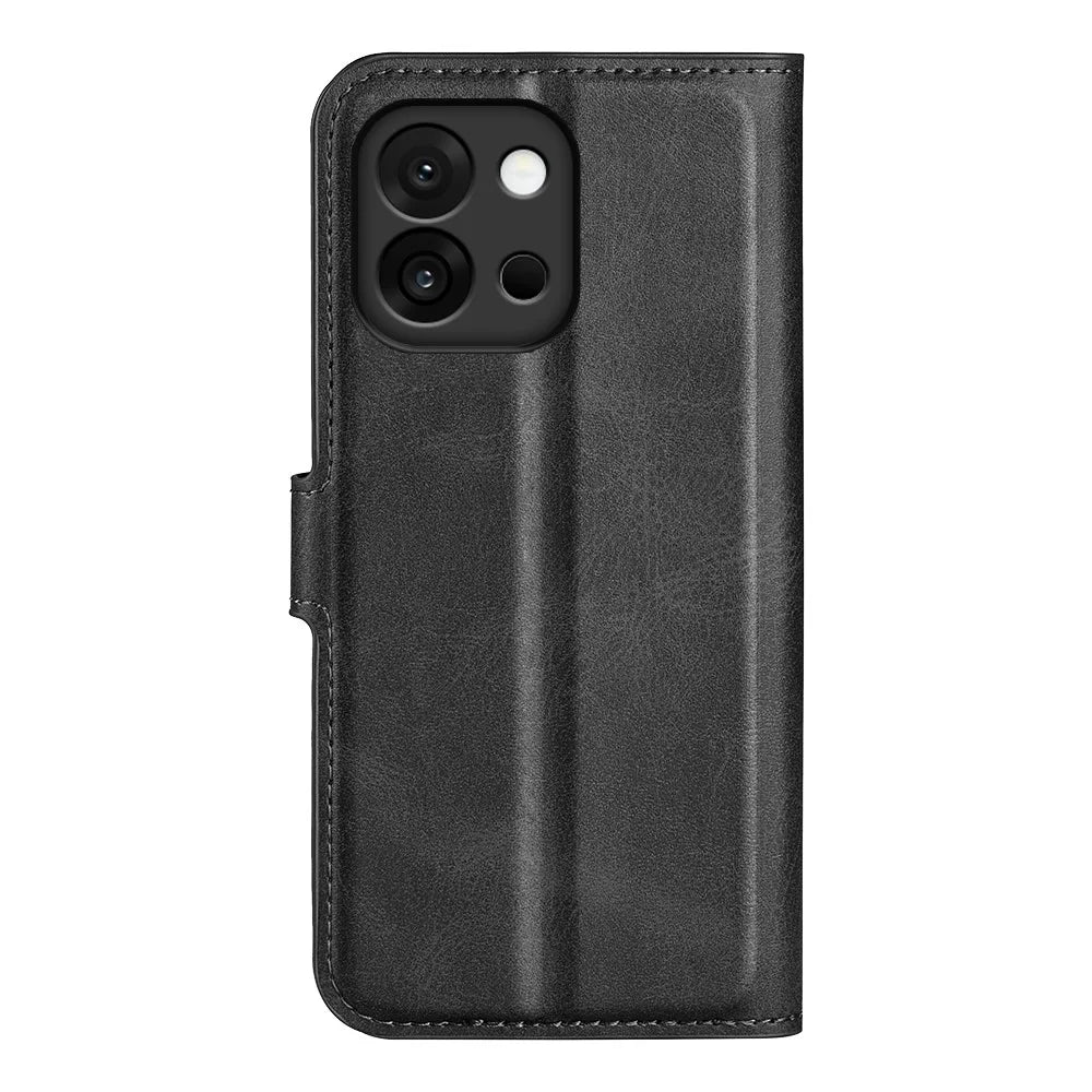 For OnePlus 13T 5G Stand Case Anti-Scratch Calf Texture Leather Phone Cover - Black - 6